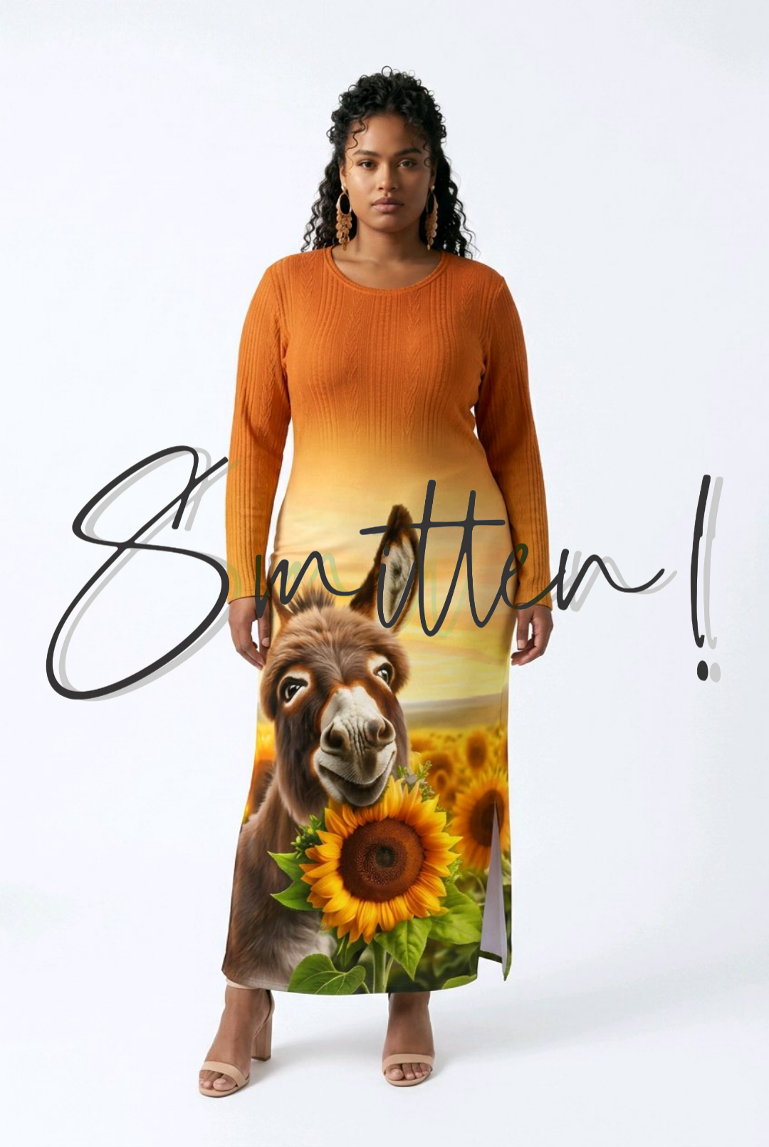 Donkey and Sunflower Maxi Dress - Orange