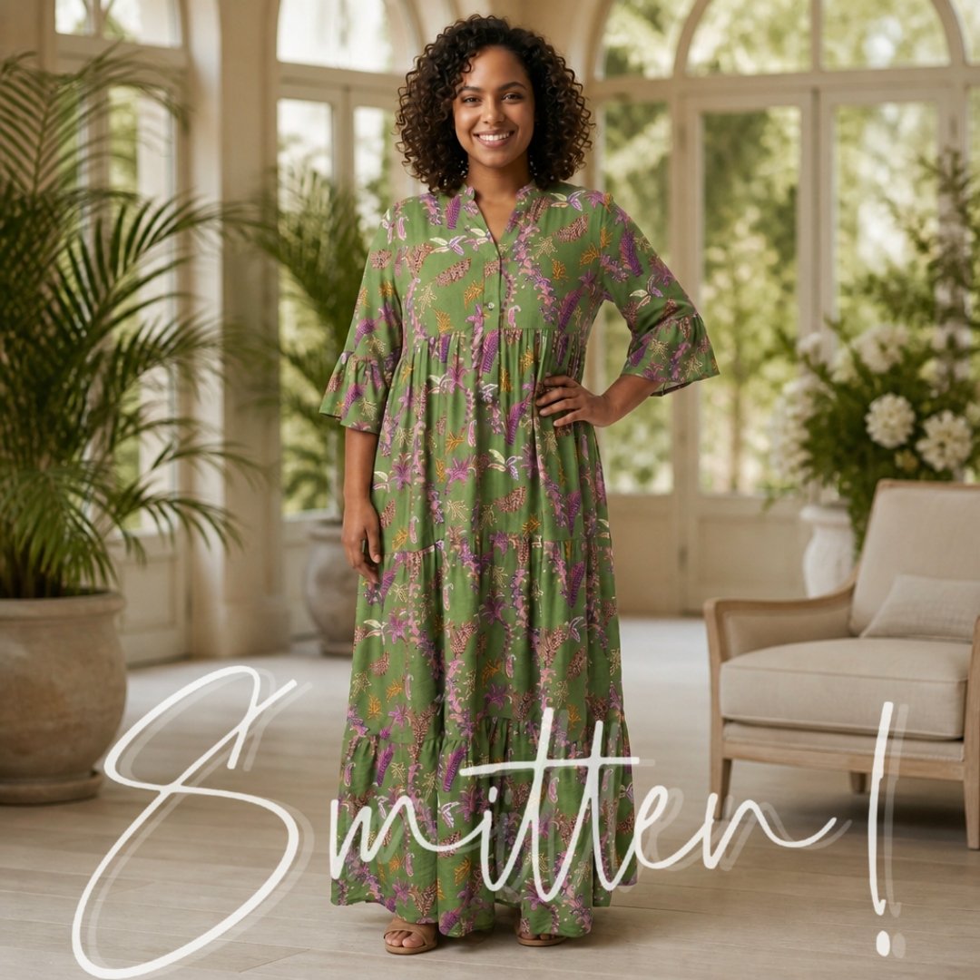 Bohemian-style Tiered Maxi Dress - Green