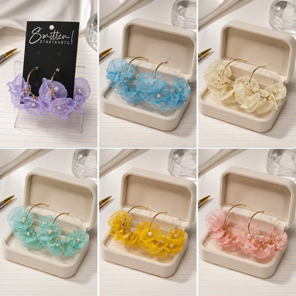 Fabric flower hoop Earrings