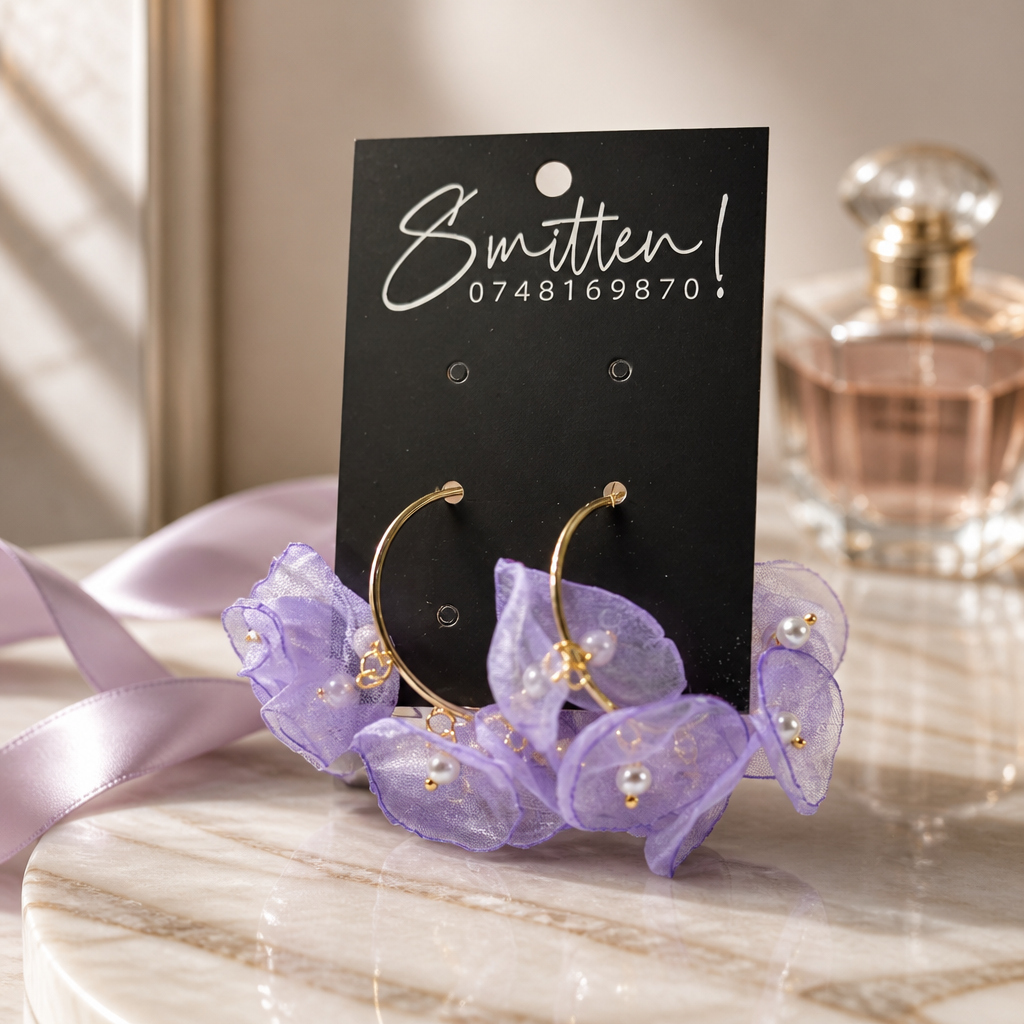 Fabric flower hoop Earrings - Image 2