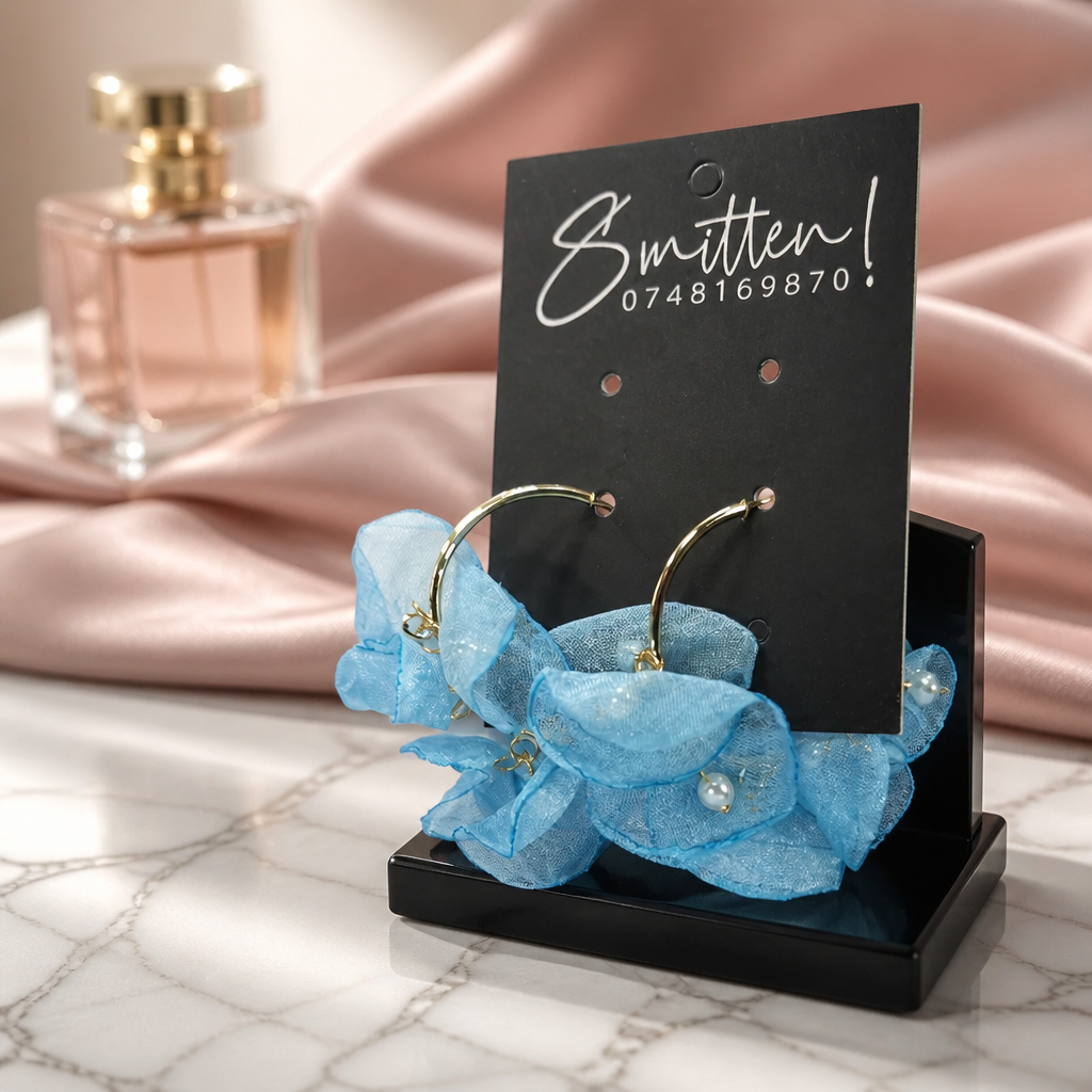 Fabric flower hoop Earrings - Image 3