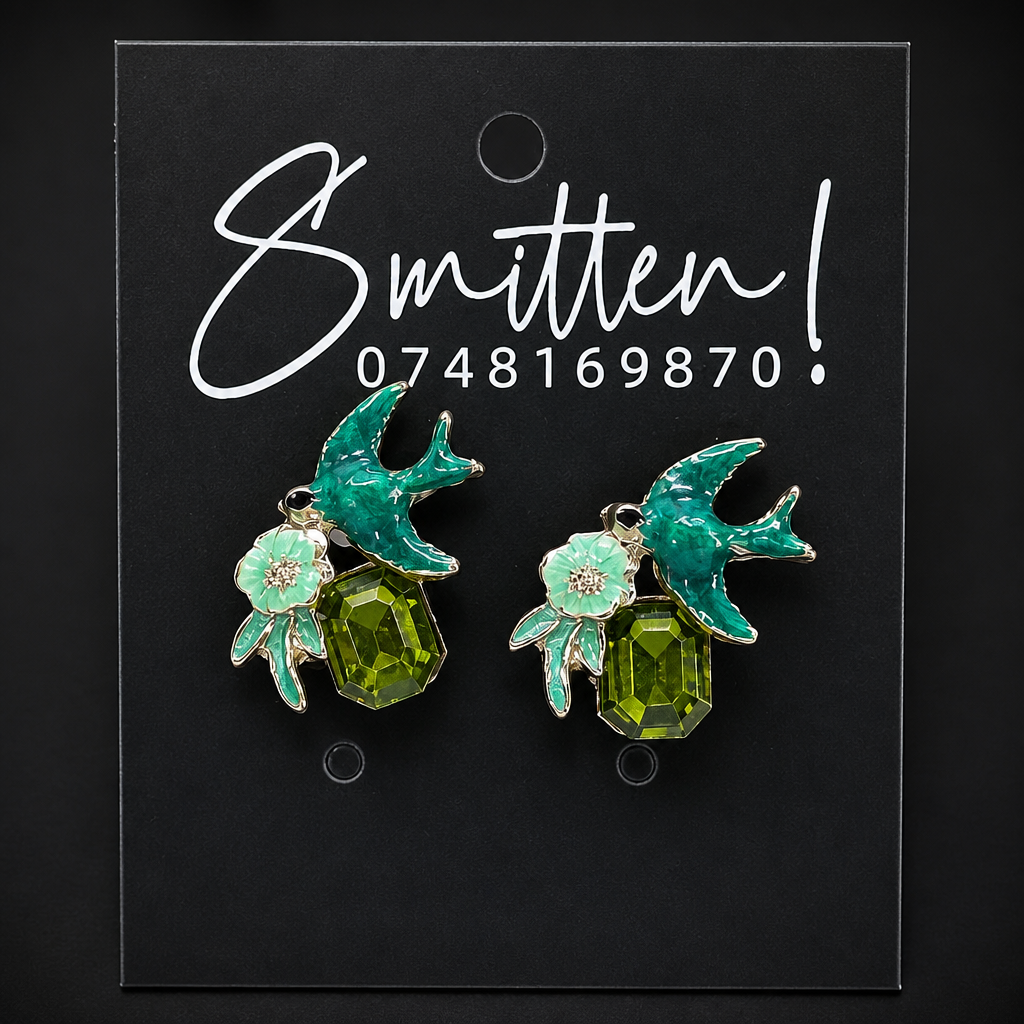 Vibrant Enamel and Crystal Swallow Earrings