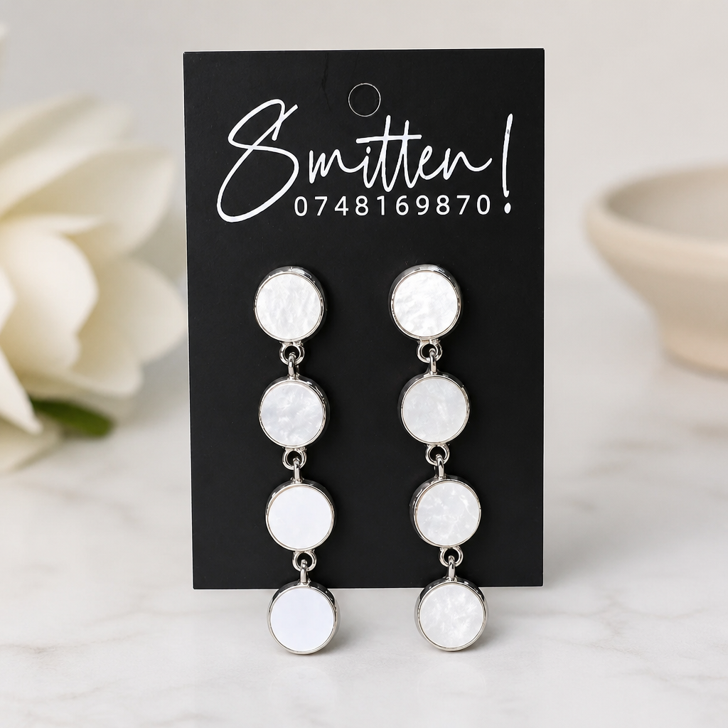 Four-tier Geometric Disc drop Earrings - Image 5