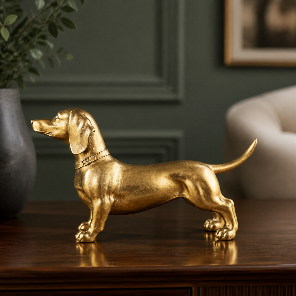 Gold Dachshund Statue Lujayn