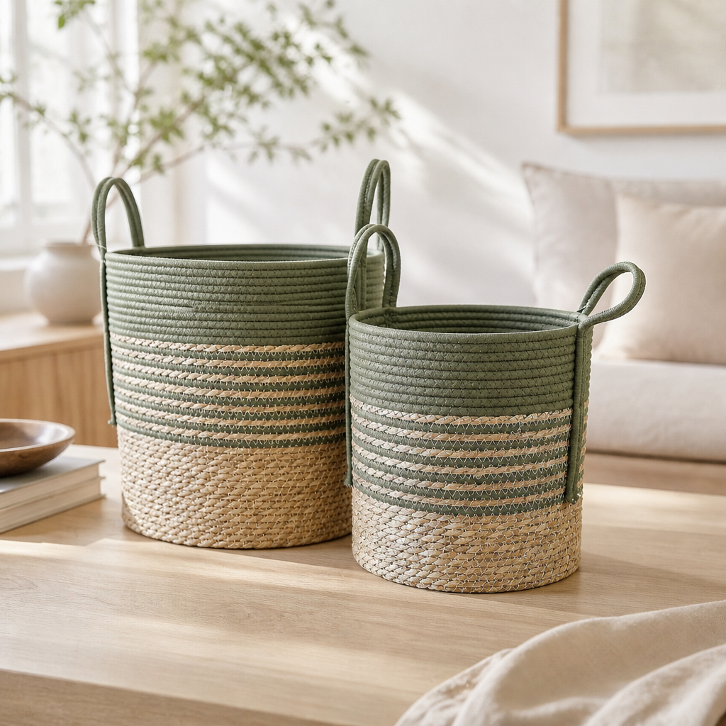 Two-tone Coiled Rope Baskets
