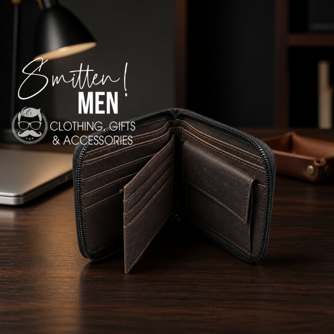 Men's dark Brown Leather Bifold Wallet