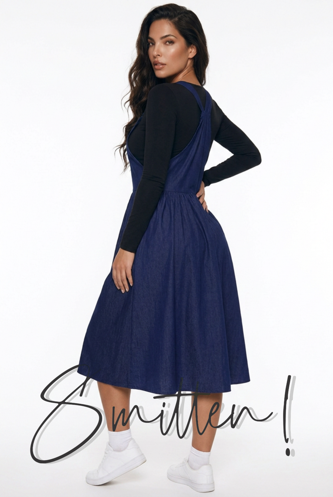 Classic Blue Denim Dungaree Midi Dress - Image 3