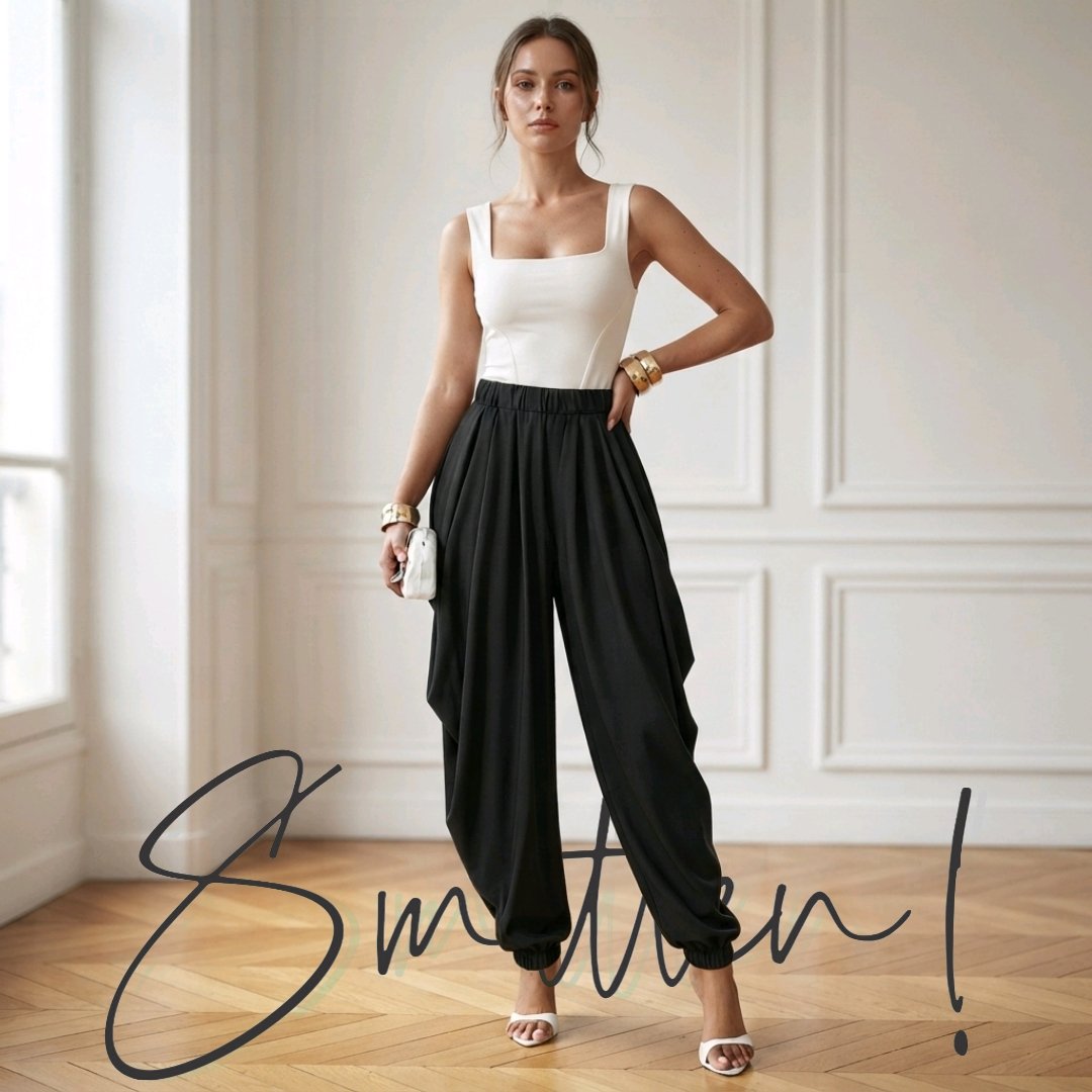 Ladies Loose Flowing Shuttle Trousers - Black