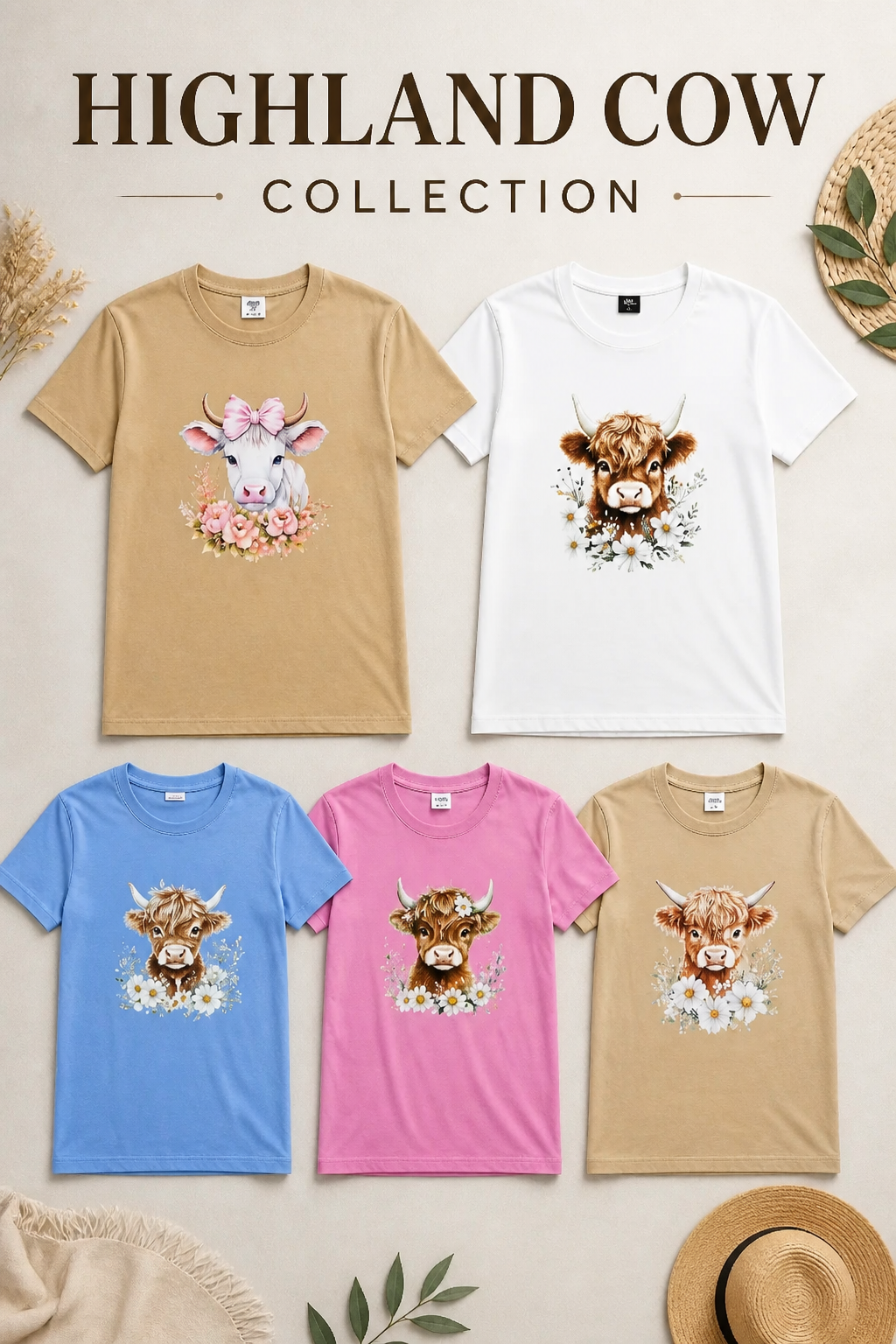 Highland Cow - White Daisies - Image 3