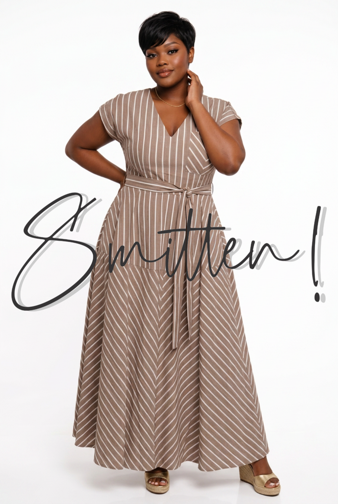 V-neck Striped Multi-directional Maxi dress - White and Beige