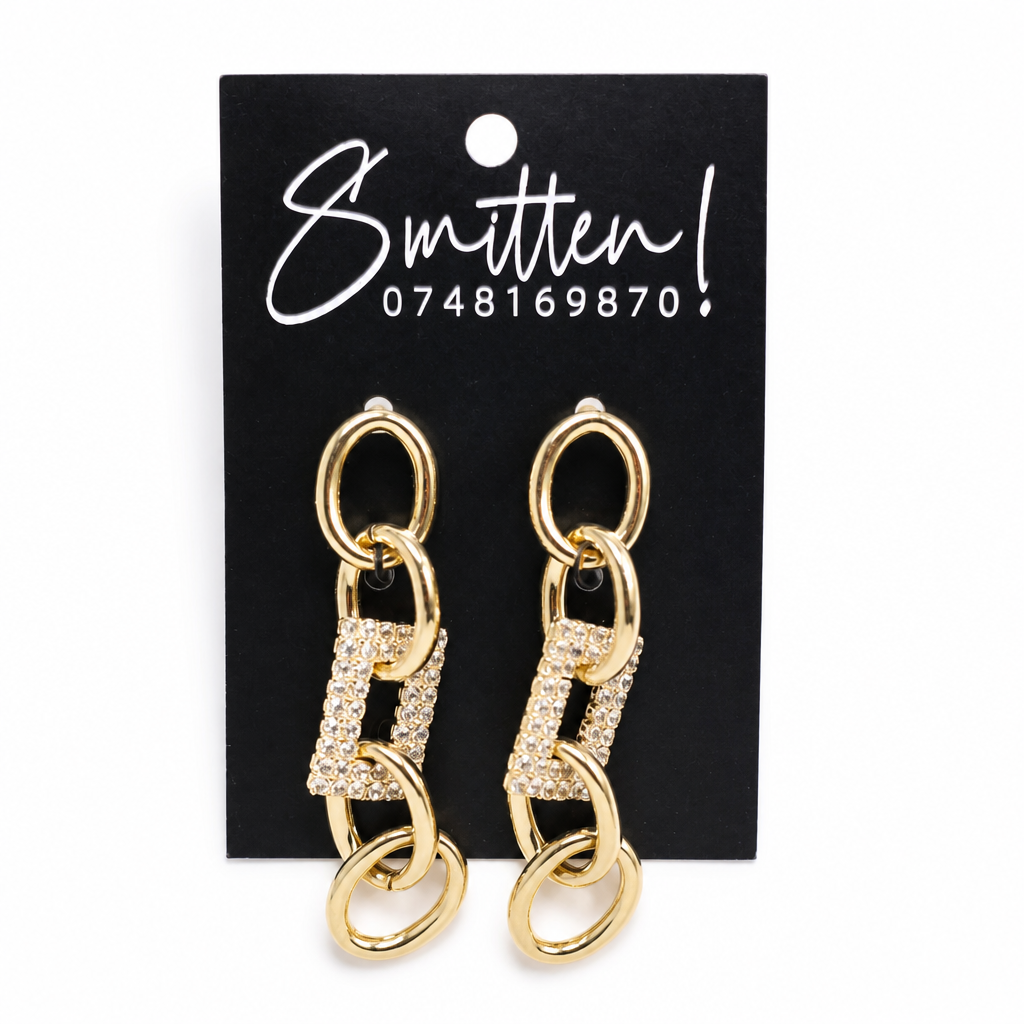 Sparkling Interlocking Chain Drop Earrings - Image 4