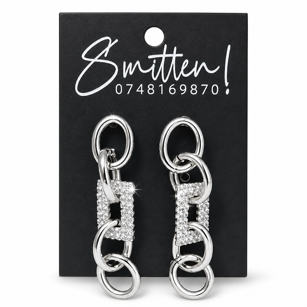 Sparkling Interlocking Chain Drop Earrings - Image 3