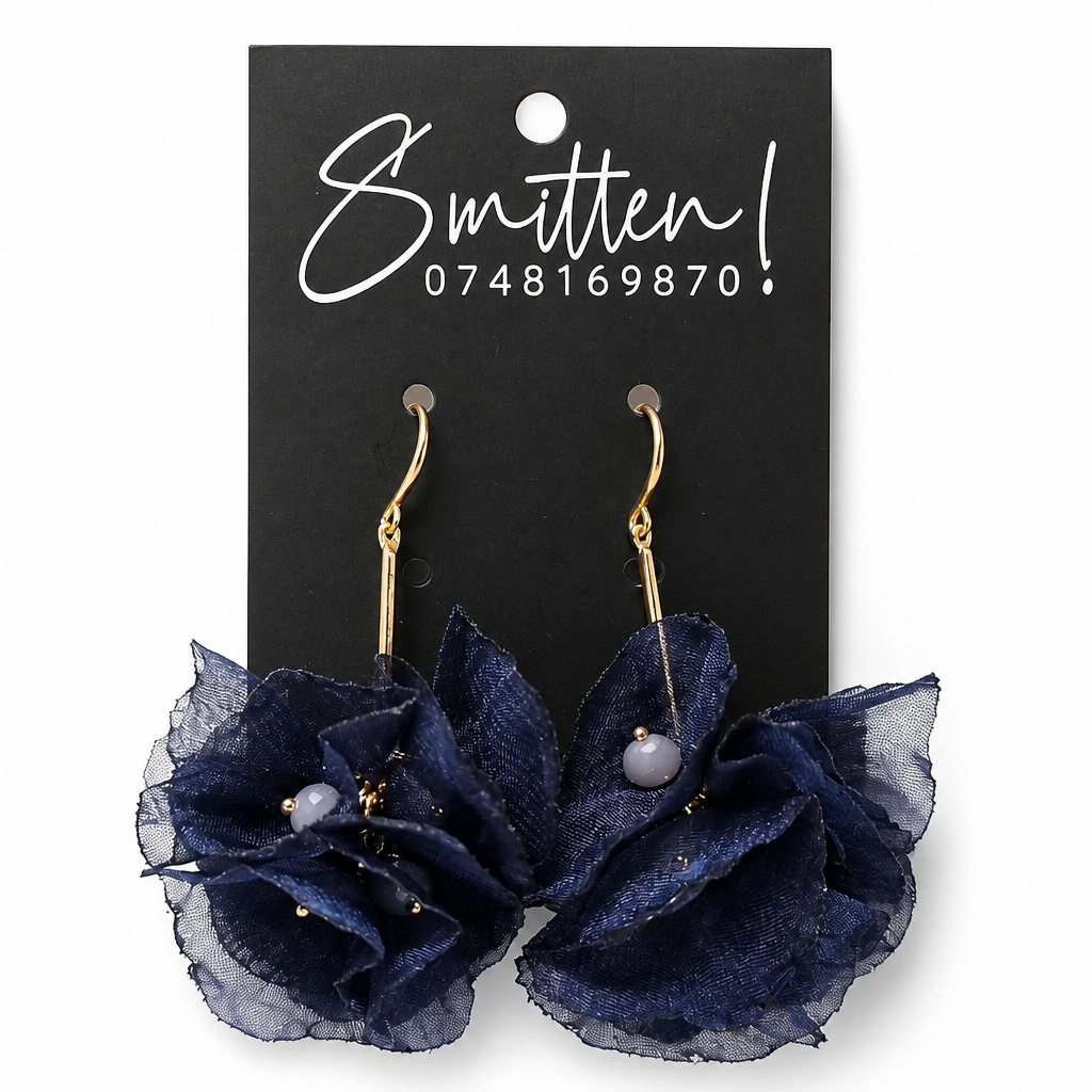 Fabric Flower Dangle Earrings - Image 3