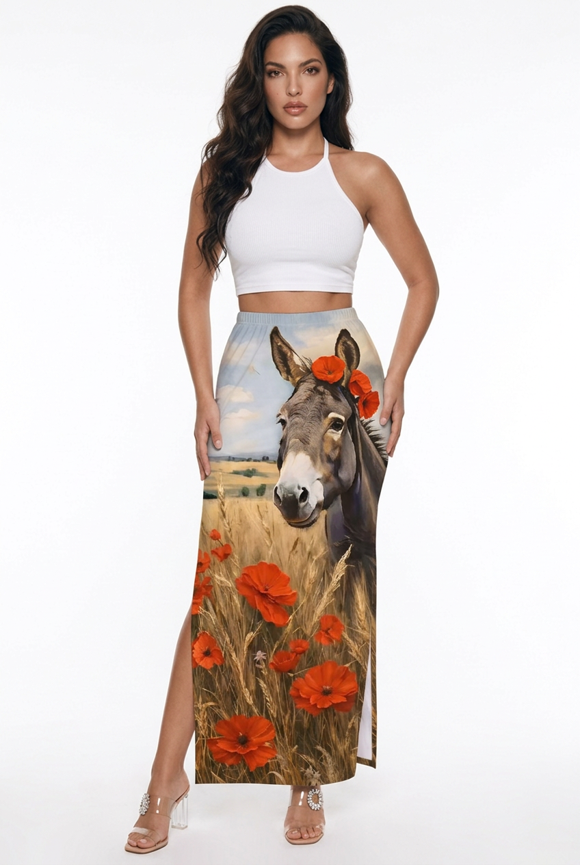 Vibrant Graphic Maxi Skirt Donkey & Popi Flower