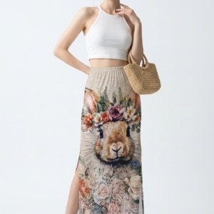 Vibrant Graphic Maxi Skirt Floral Rabbit