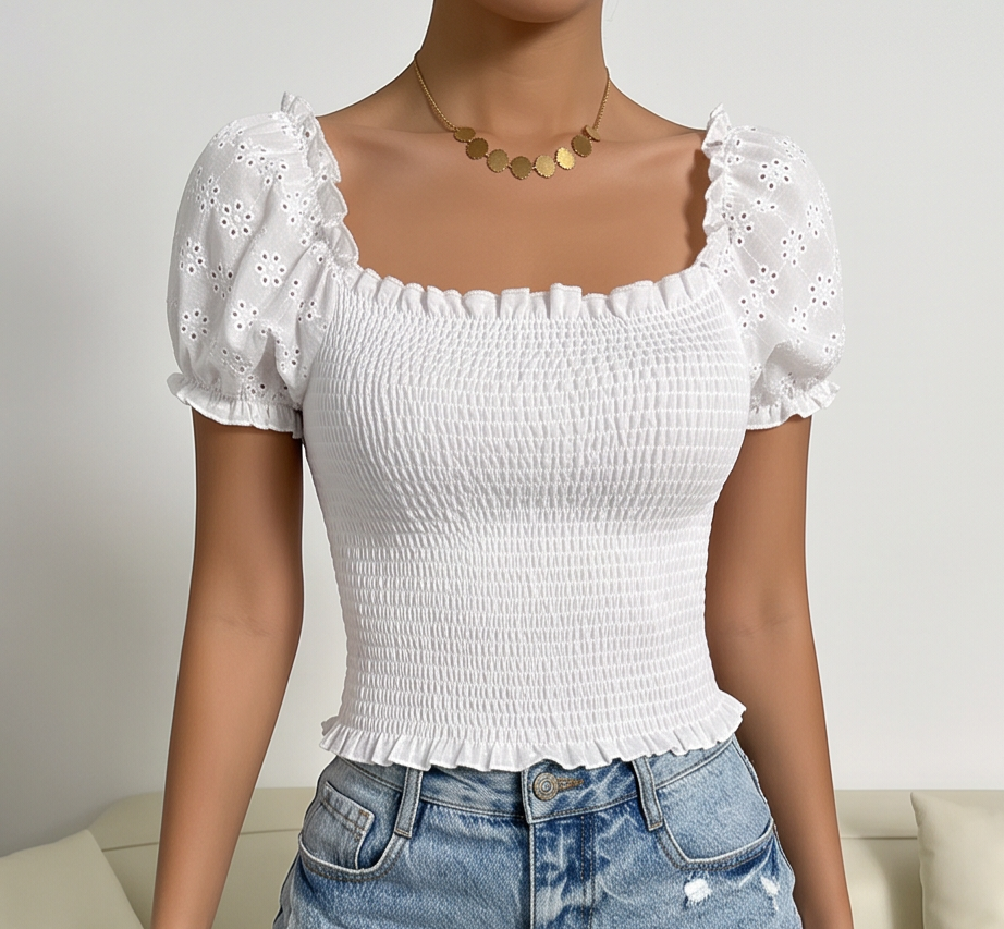 Smocked Crop Top White - Image 5