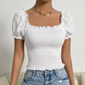 Smocked Crop Top White