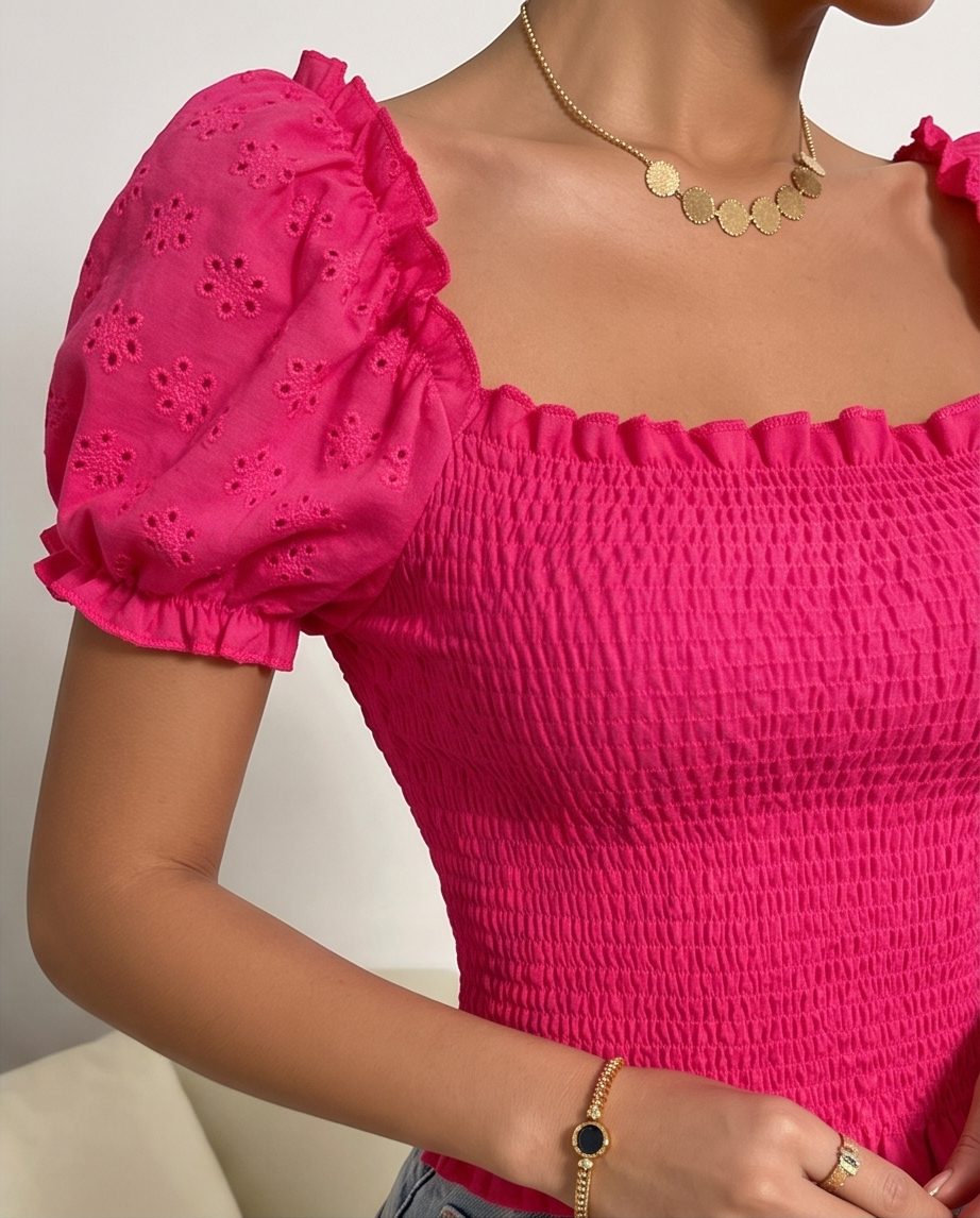 Smocked Crop Top Pink - Image 4