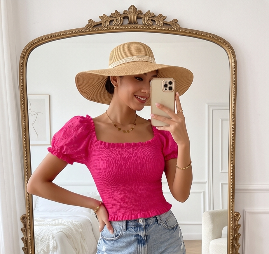 Smocked Crop Top Pink - Image 3