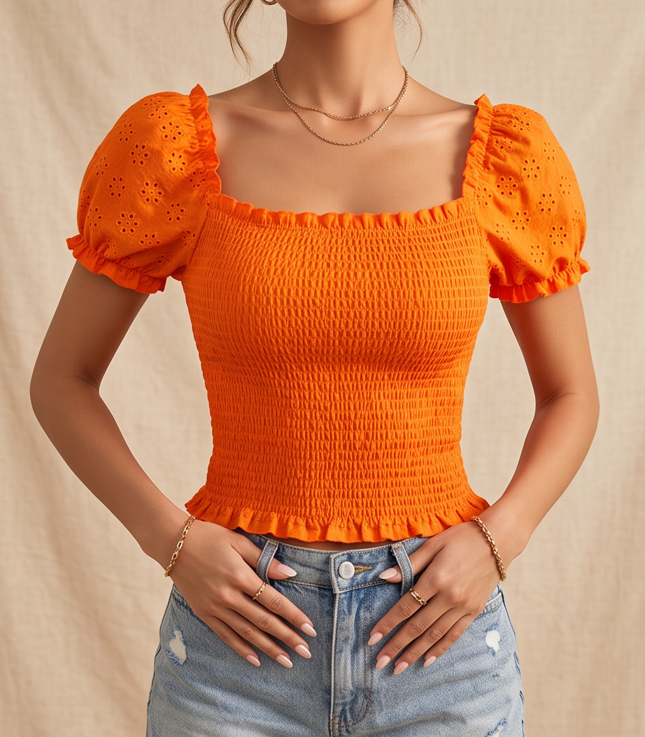 Smocked Crop Top Orange