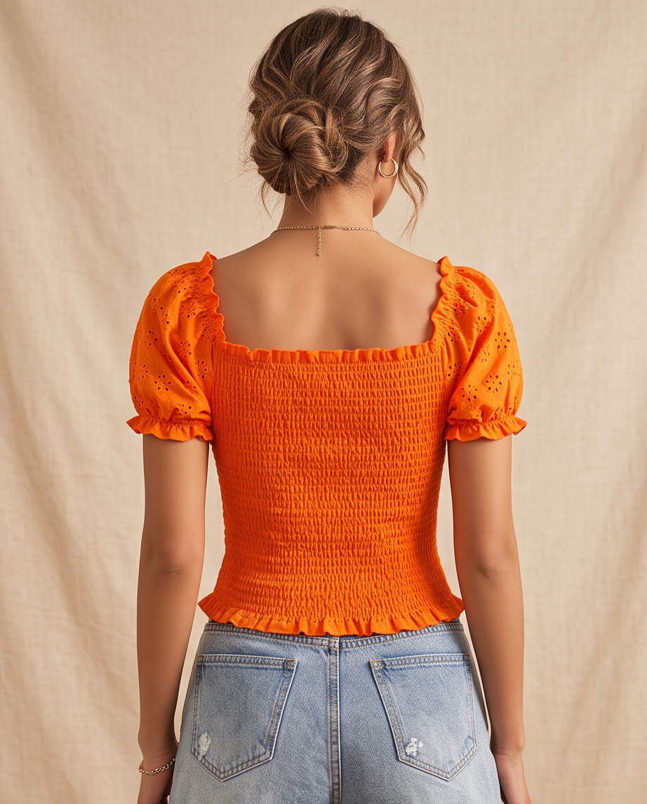 Smocked Crop Top Orange - Image 4