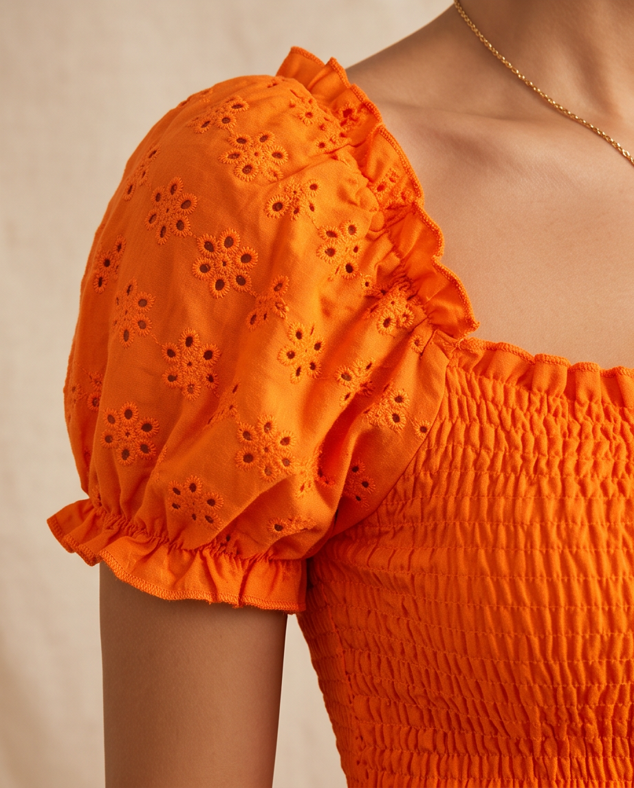 Smocked Crop Top Orange - Image 3