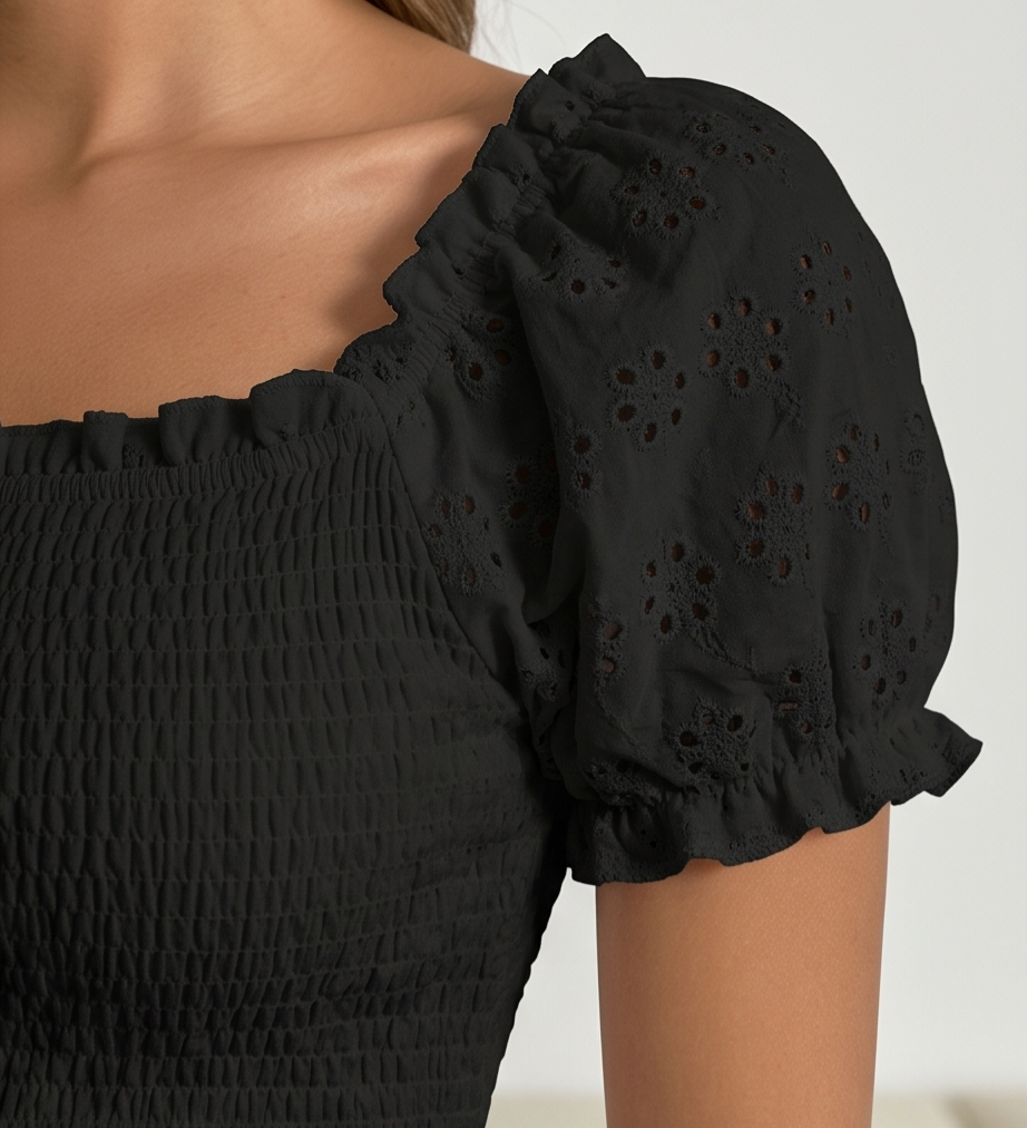 Smocked Crop Top Black - Image 3