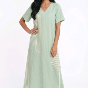 Color block Maxi-stripe Dress - Green