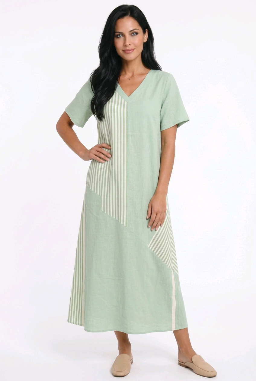 Color block Maxi-stripe Dress - Green