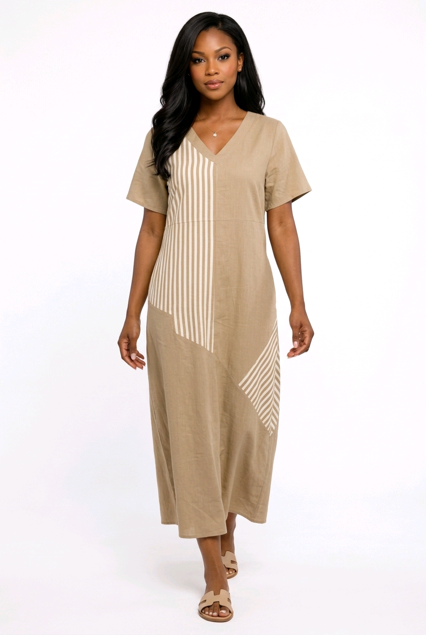 Color block Maxi-stripe Dress - Brown