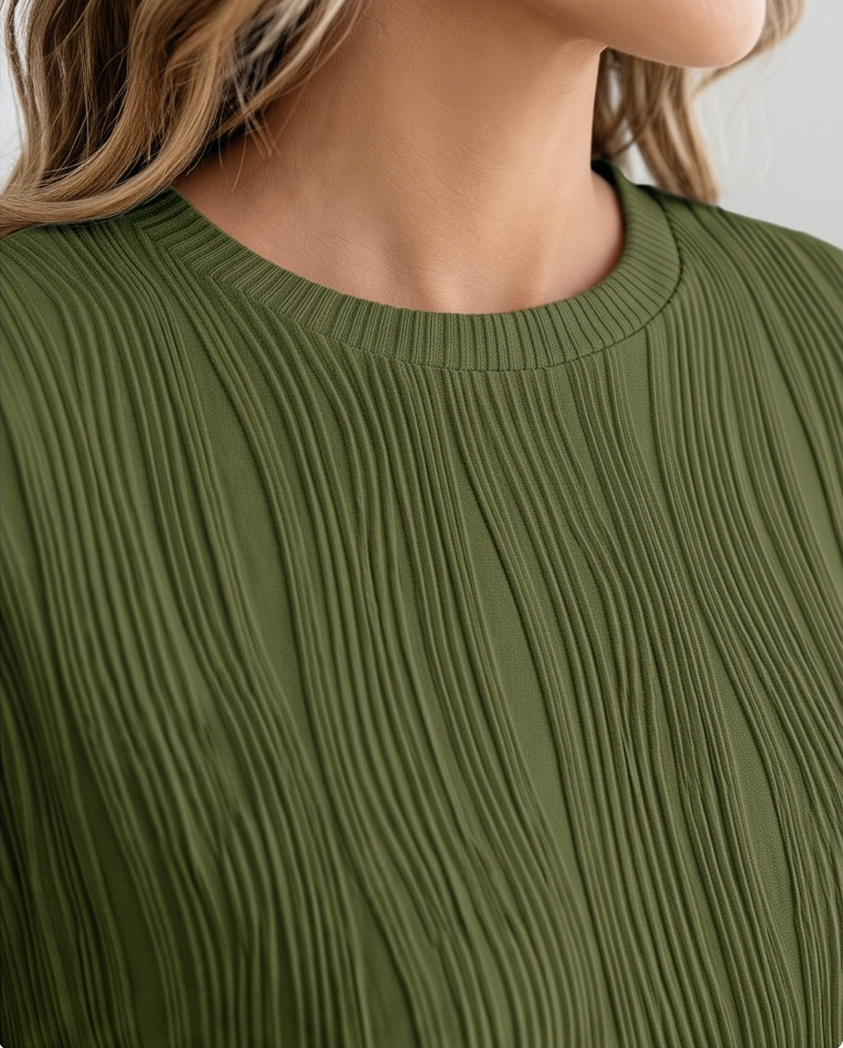Wavy Plissé Textured Top - Green - Image 4