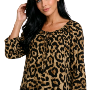 Leopard-print Peasant Blouses BROWN