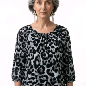 Leopard-print Peasant Blouses GREY