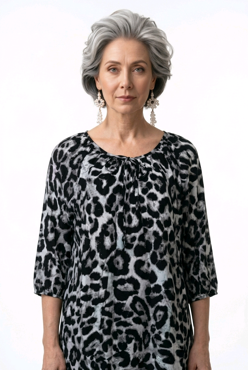 Leopard-print Peasant Blouses GREY