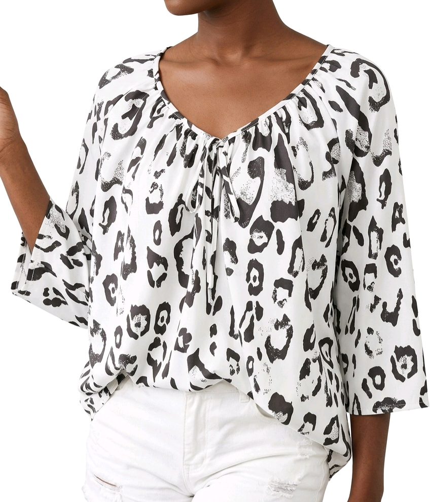 Leopard-print Peasant Blouses WHITE - Image 3