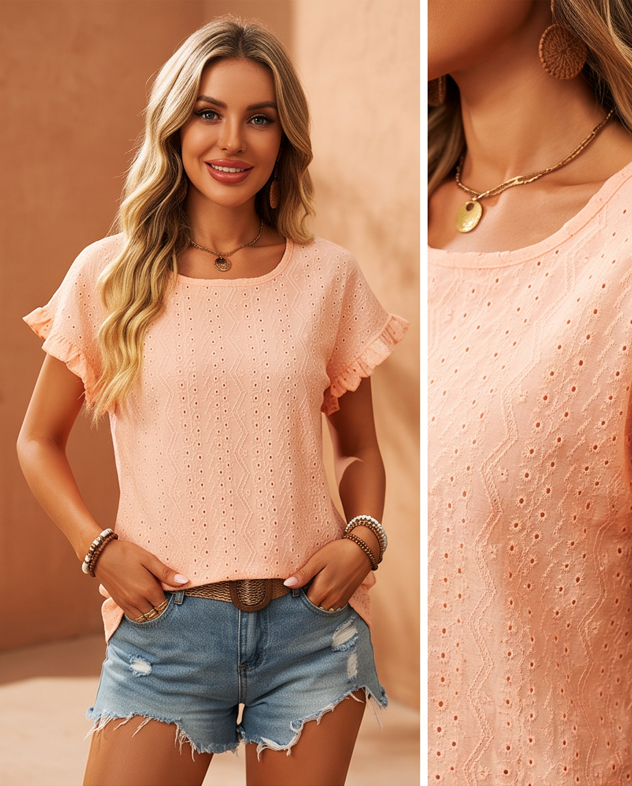 Black flutter-sleeve Blouse Peach - Image 5