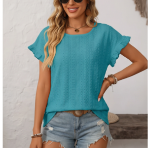 Black flutter-sleeve Blouse Turquoise
