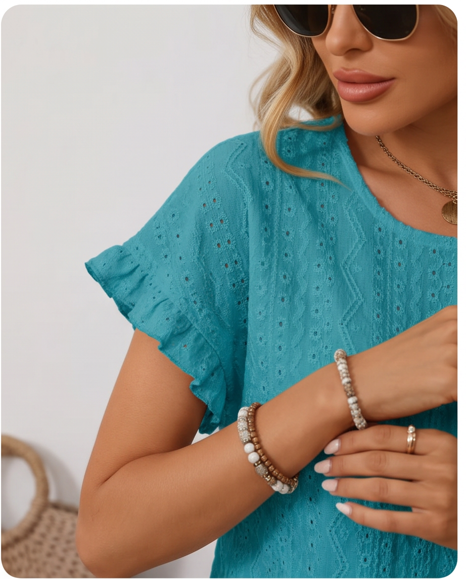 Black flutter-sleeve Blouse Turquoise - Image 3