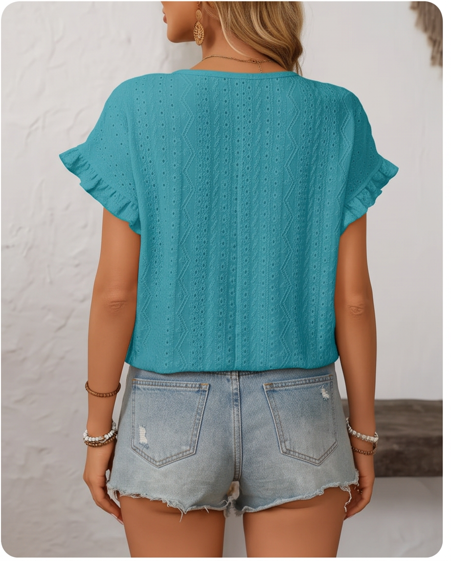 Black flutter-sleeve Blouse Turquoise - Image 5