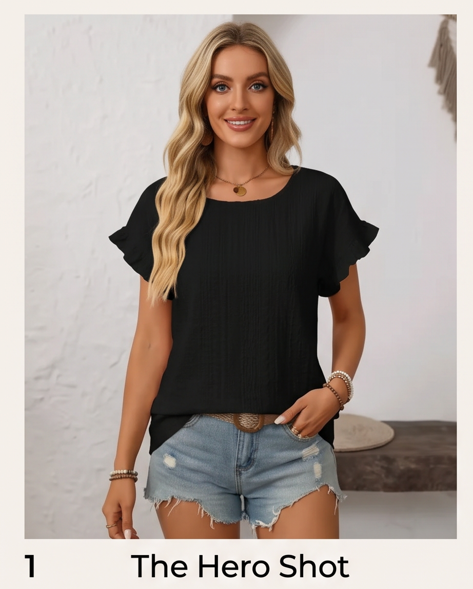 Black flutter-sleeve Blouse - Image 4
