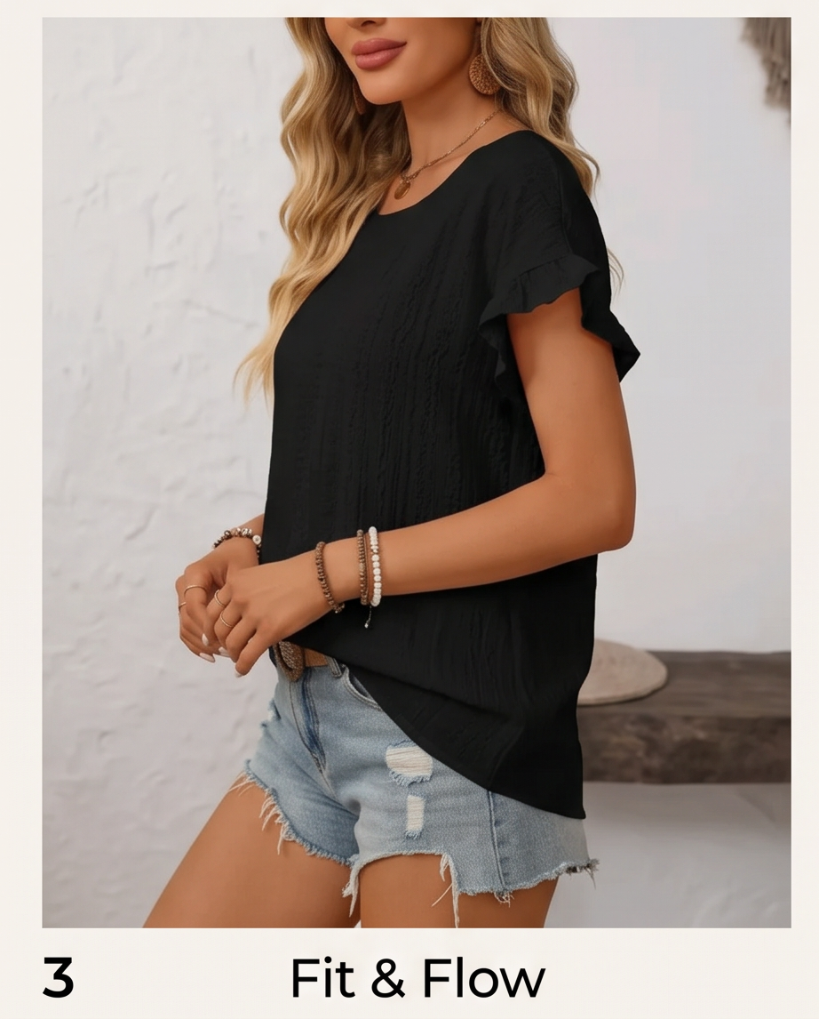 Black flutter-sleeve Blouse