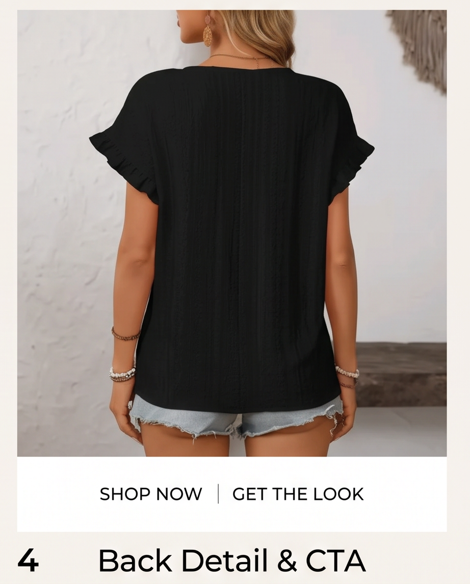 Black flutter-sleeve Blouse - Image 2
