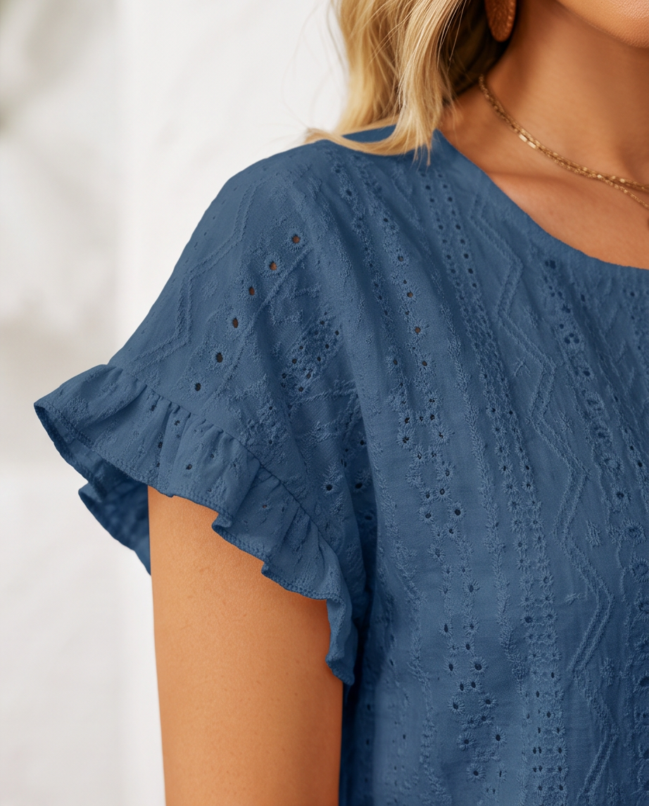 Black flutter-sleeve Blouse Blue - Image 4