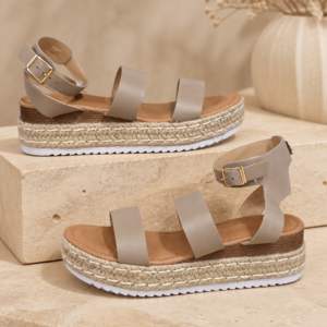 Khaki Platform Espadrille Wedge Sandals