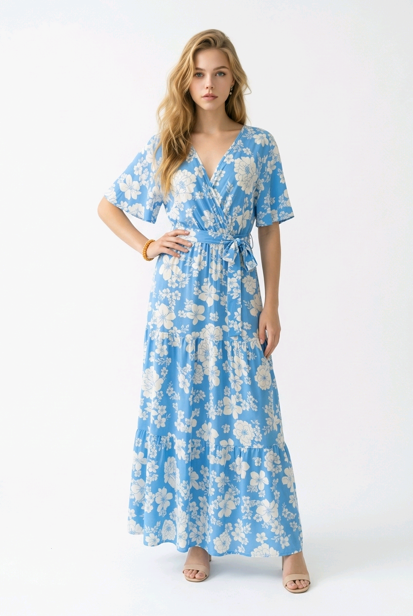 Bohemian-style Tiered Maxi Dresses - BLUE
