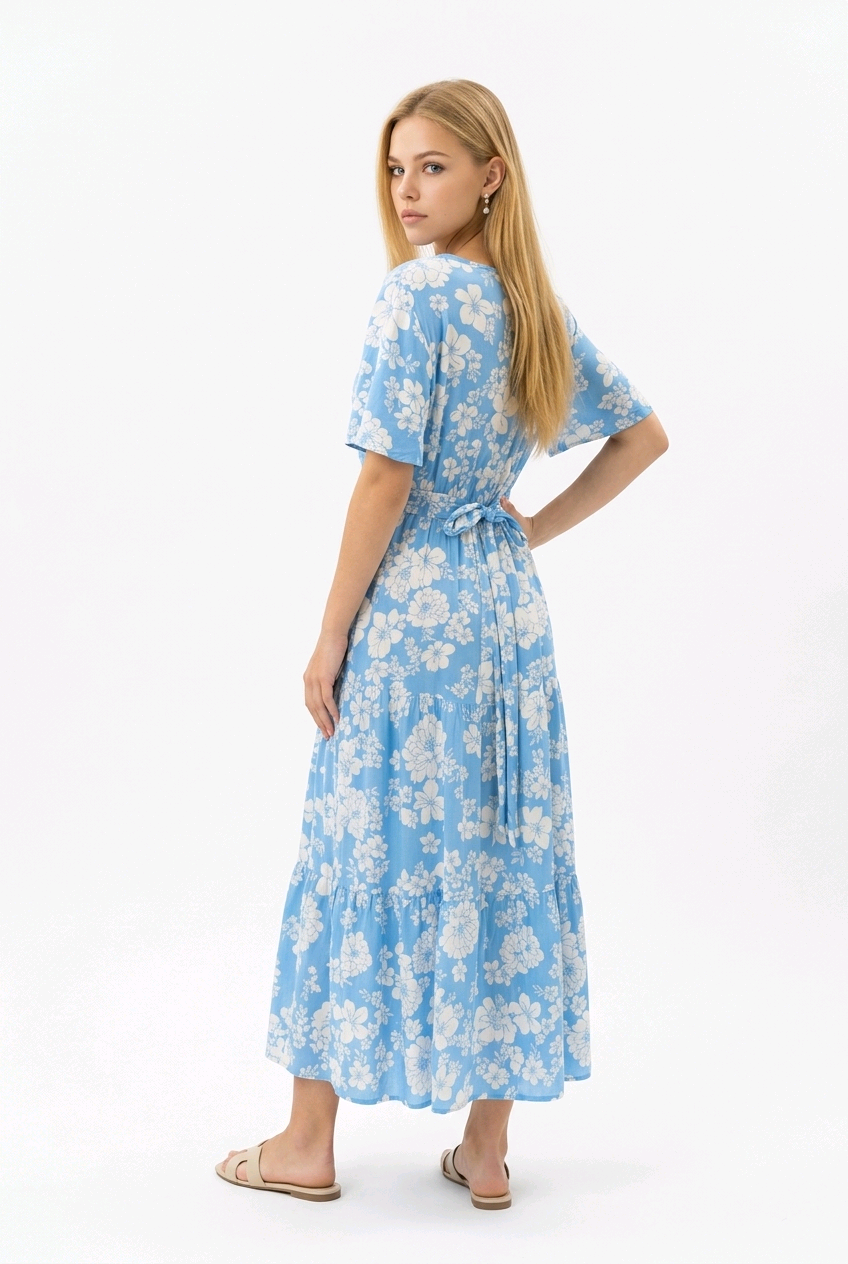 Bohemian-style Tiered Maxi Dresses - BLUE - Image 3