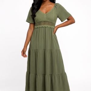 Bohemian-style tiered A-line maxi dress - Green