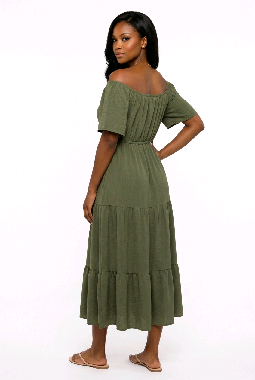 Bohemian-style tiered A-line maxi dress - Green - Image 4
