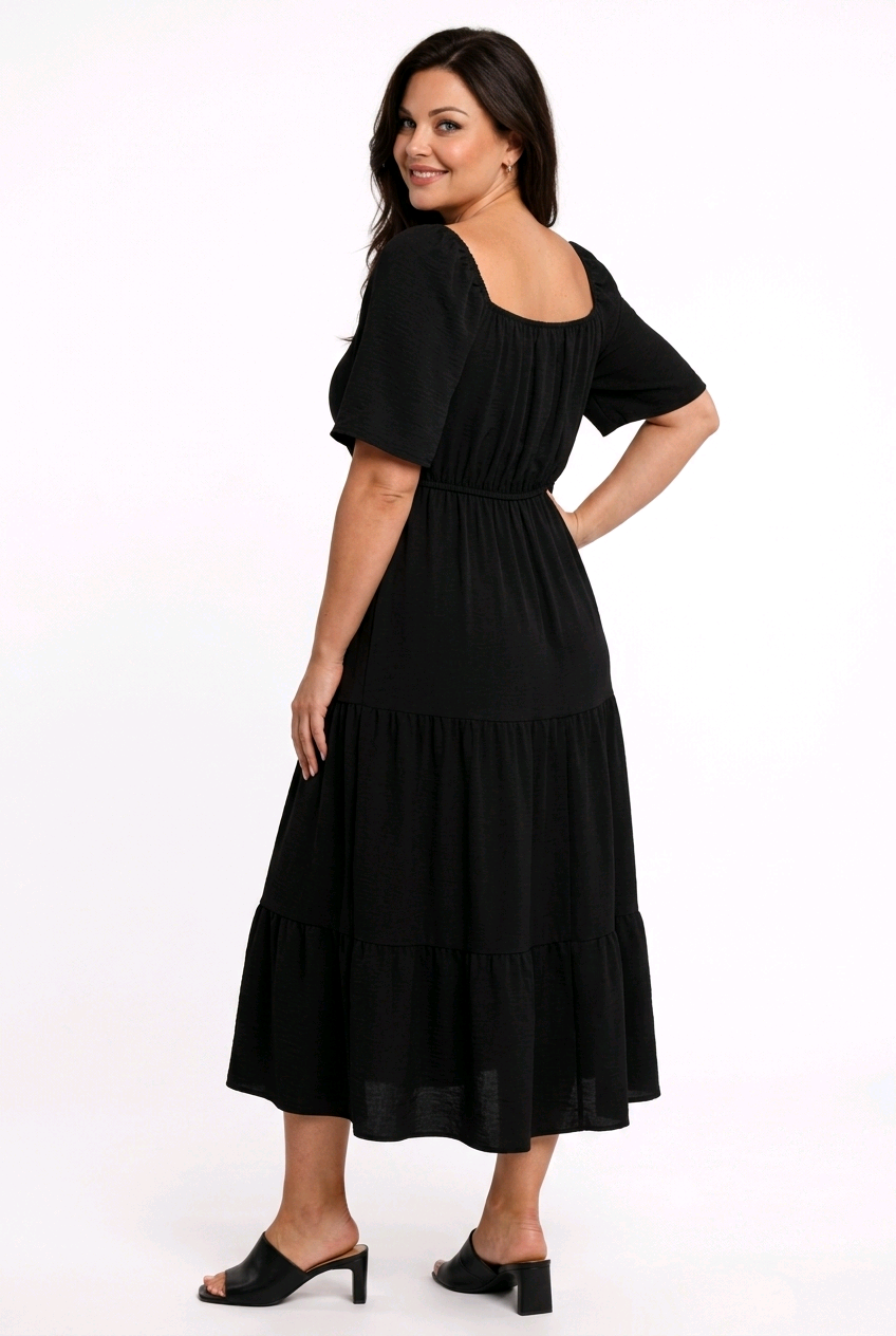 Bohemian-style tiered A-line maxi dress - Black - Image 4