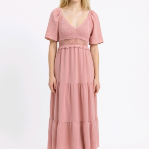 Bohemian-style tiered A-line maxi dress - Pink
